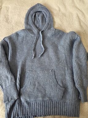 American Eagle Light Blue Ribbed Knit Hoodie